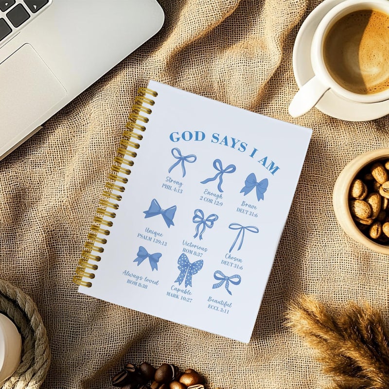 THDSE Bible Journal for Women, Christian Prayer Journal Blue Notebook Gifts For Teen Girls Kids, Bible Study Supplies, Coquette Preppy Blue Bows Cute Church Faith Journaling Hardcover Spiral Notebook 5.5 X 8.3 - Image 4